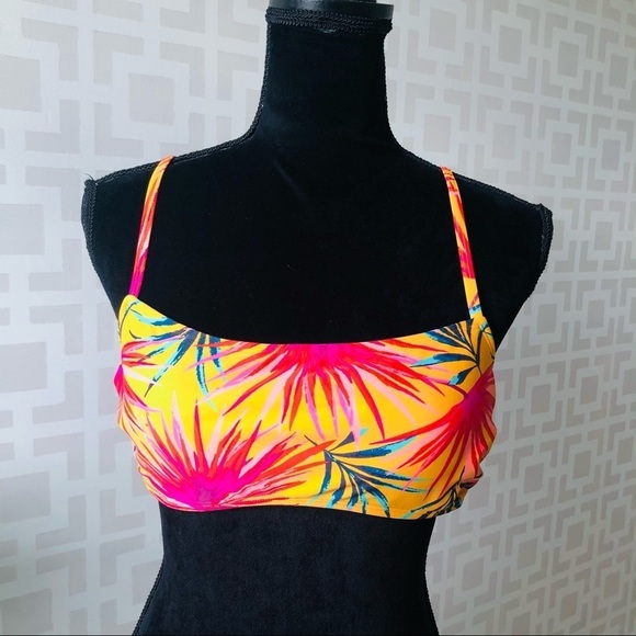 Xhilaration Orange Palm Tropical Strappy Bikini Top L - Picture 1 of 2